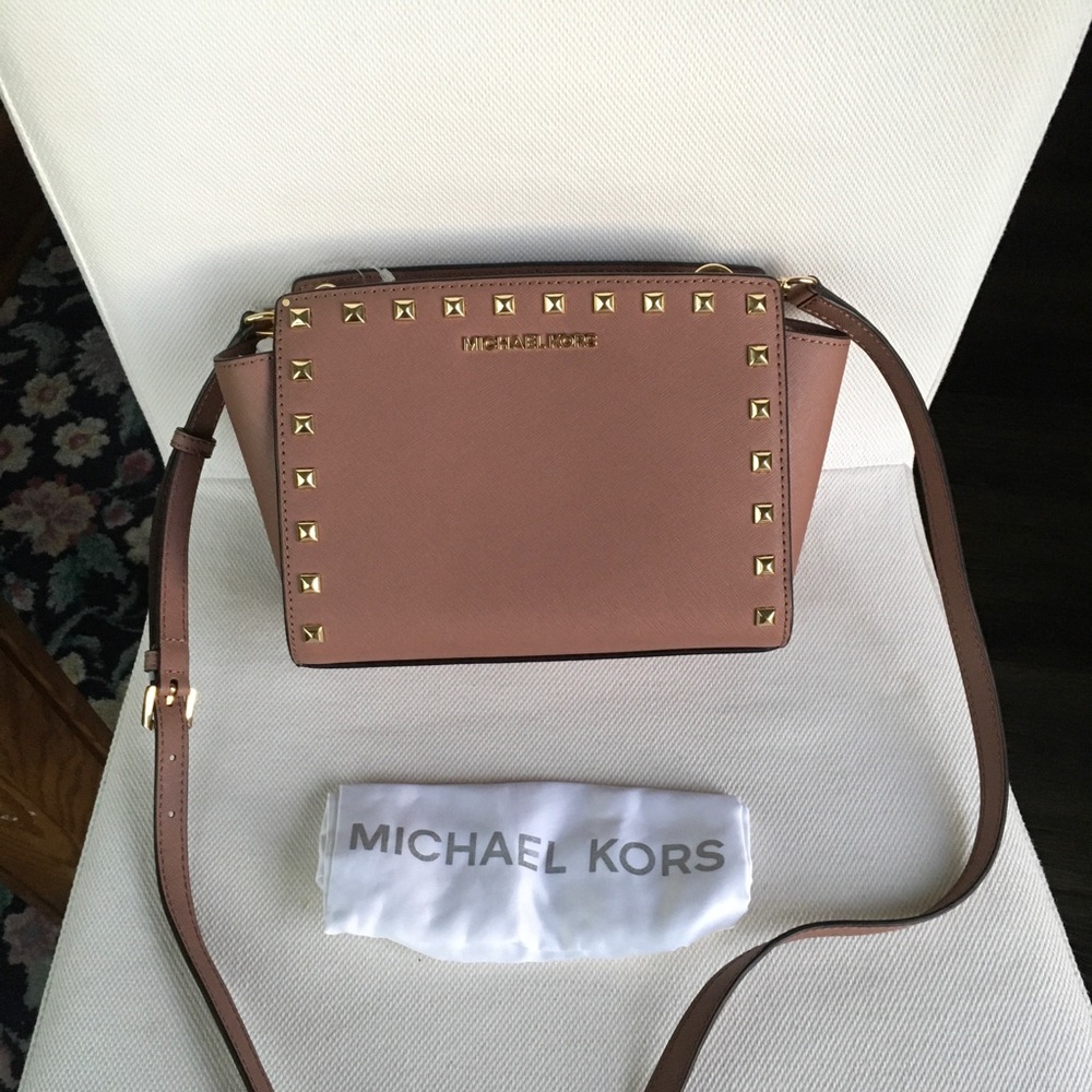 Michael Kors Pink Studded Saffiano Leather Crossbody